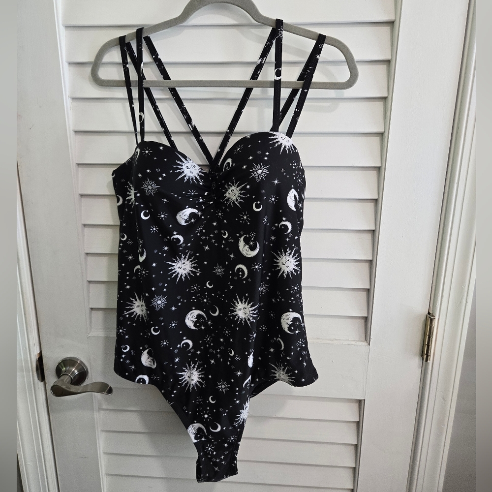 Hot Topic Black and White Celestial Swimsuit
